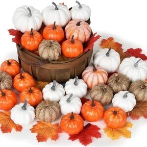Decorative Mini Pumpkin Set with Leaves